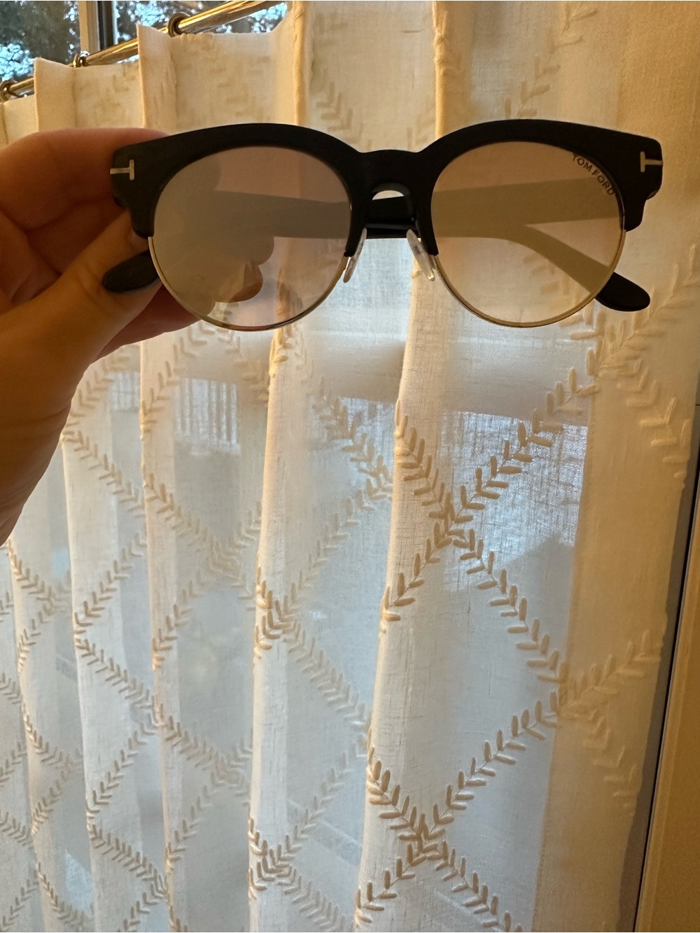 Tom Ford Black and Gold Round Semi-Rim Sunglasses